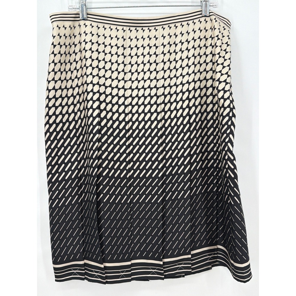 Vtg Ann Taylor Silk Pleated Midi Skirt Black Ombré Cream Geometric Print 14 New